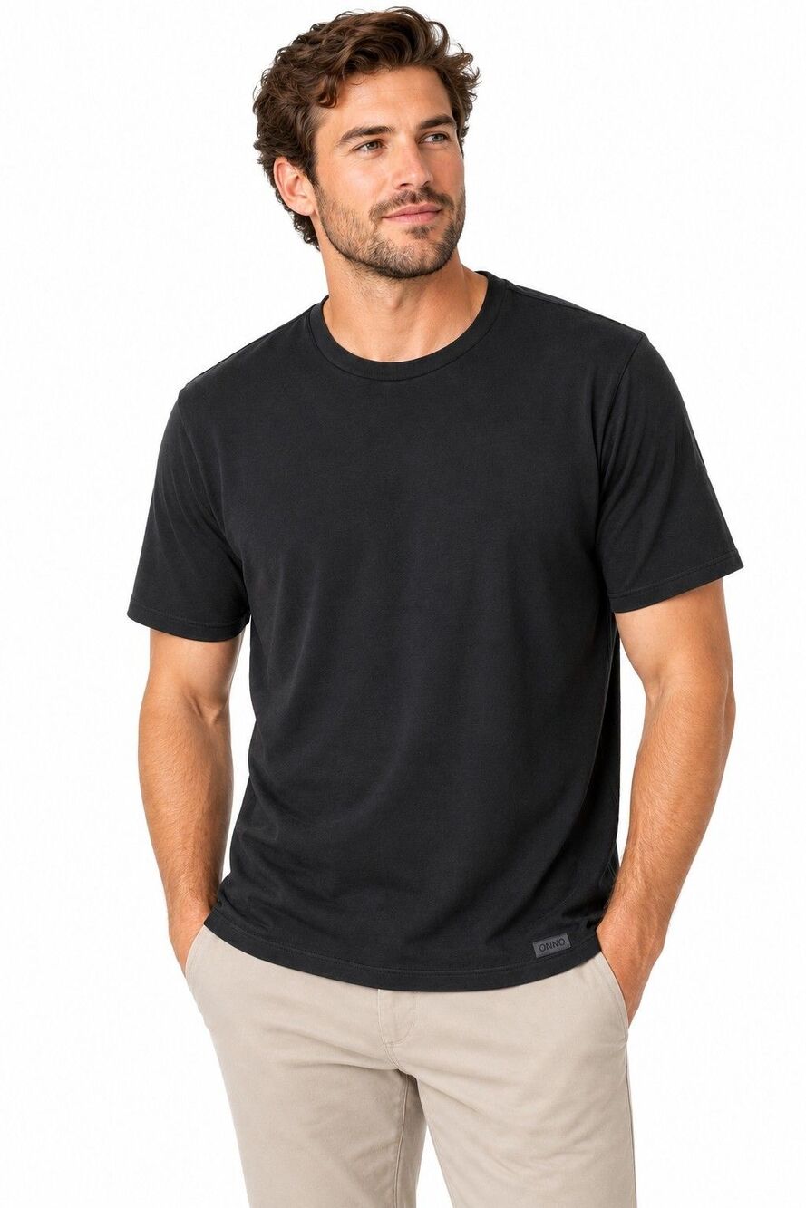 ONNO T-Shirt Mens L Black New Organic Bamboo Cotton Crewneck Tee